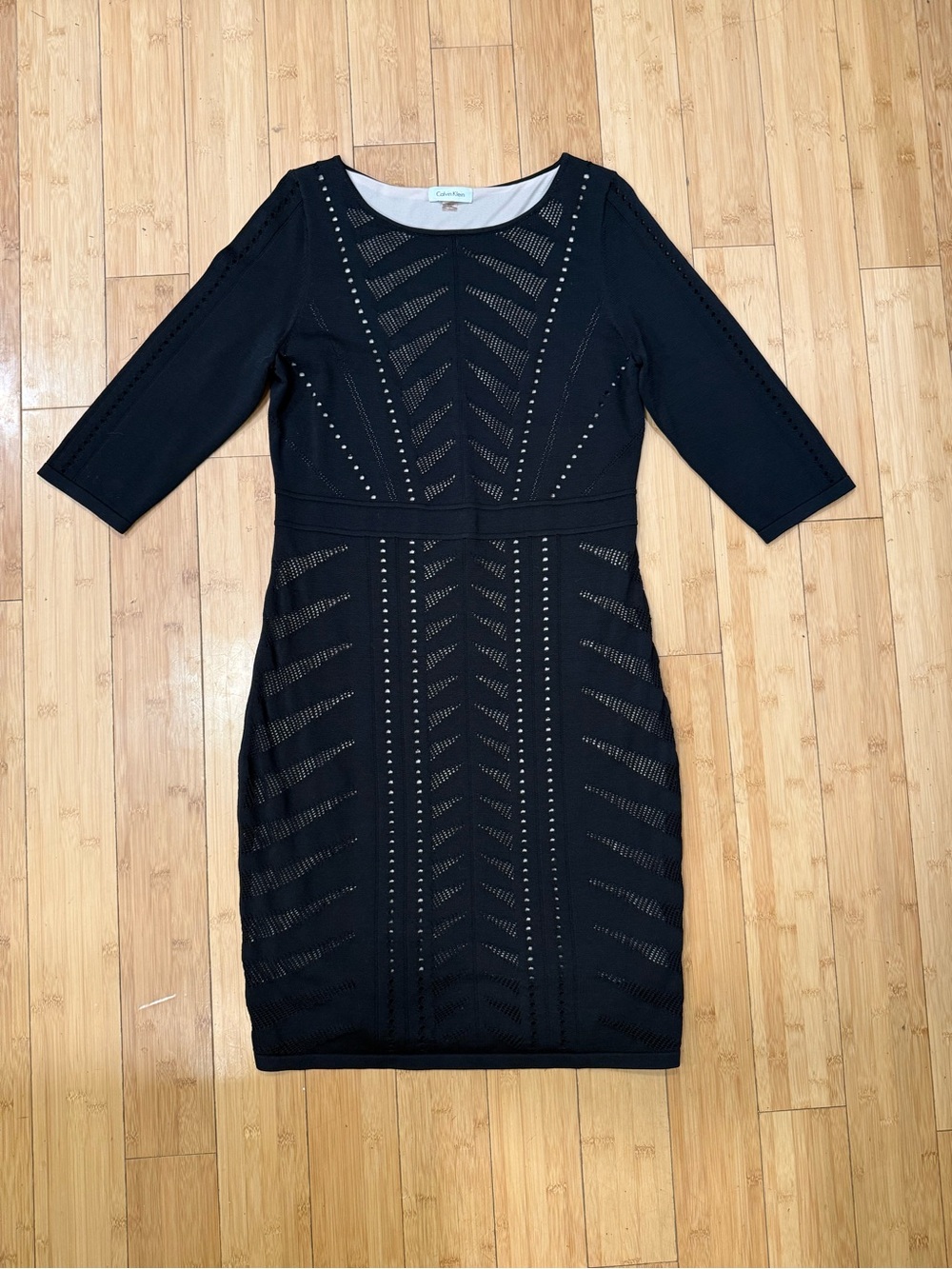 Calvin Klein Black Eyelet Sheath Midi Dress